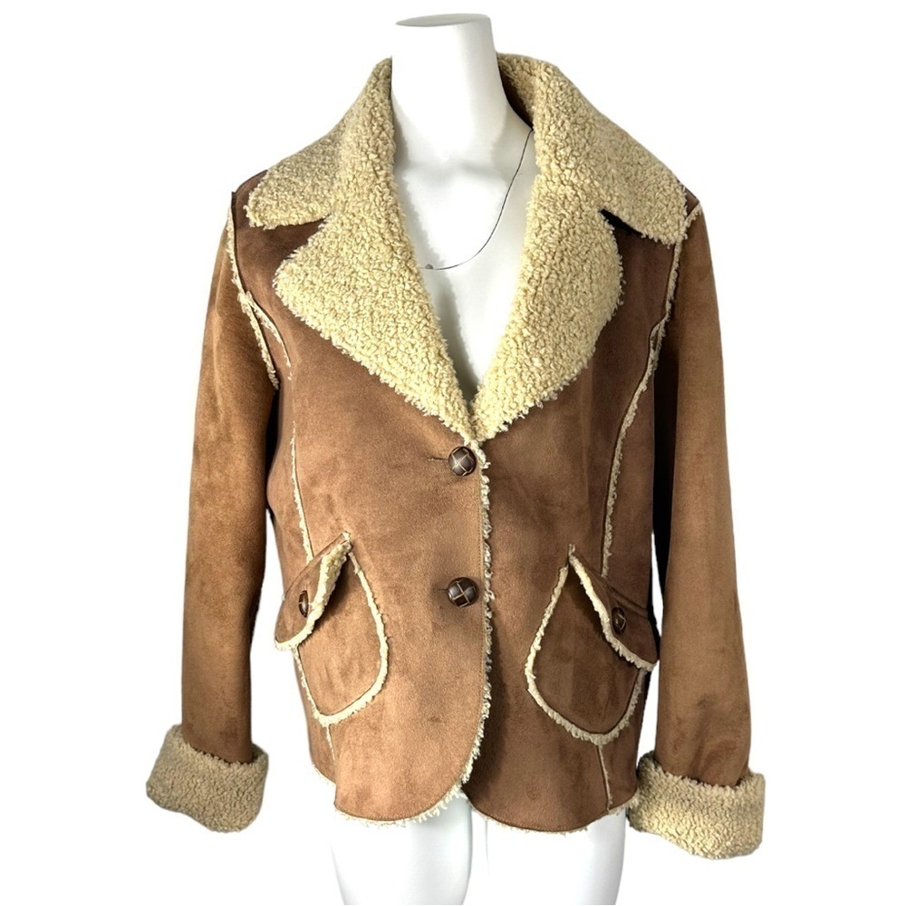 Nine West Faux Suede Shearling Penny Lane Jacket Y2K SZ XL